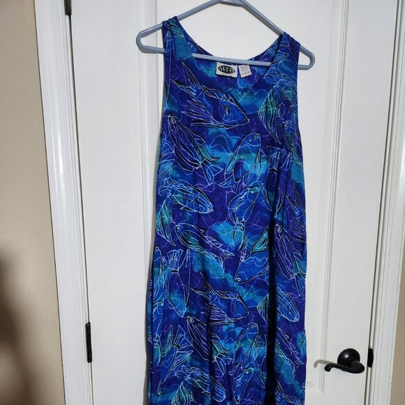 Vintage MTB Meant To Be Womens Short Sleeve Midi Shift Dress Fish Print Size S